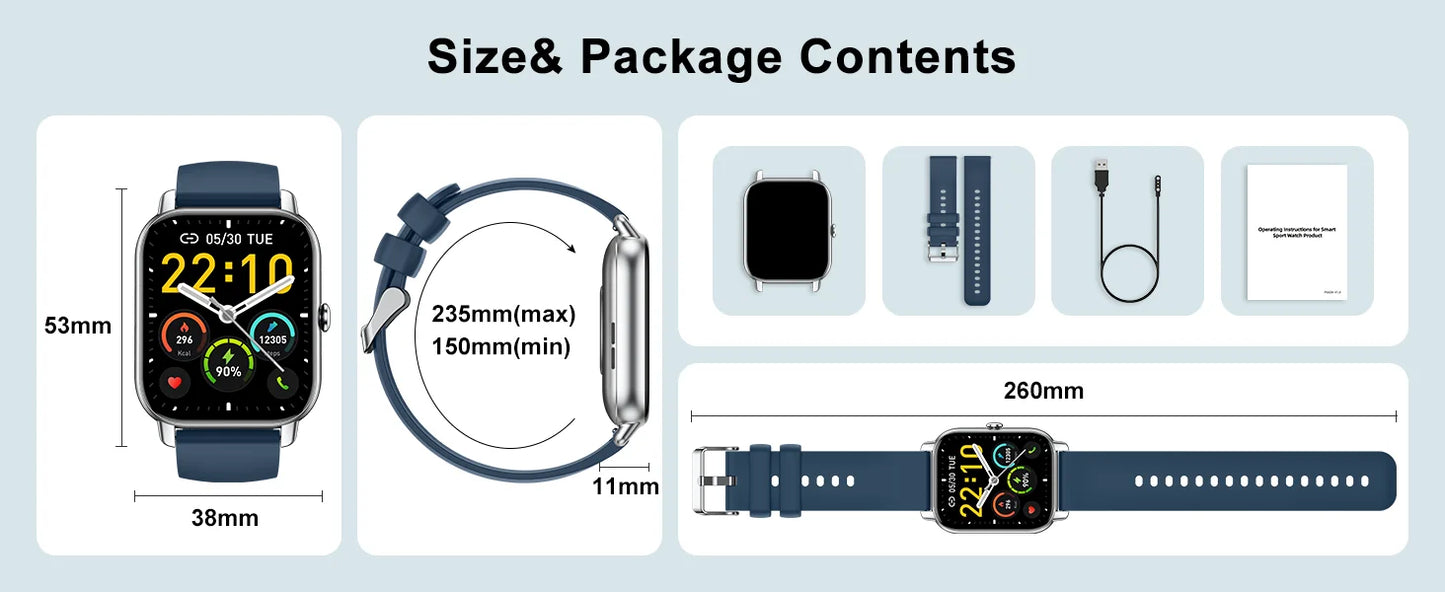 Smart Watch, 1.85" Smartwatch for IP68 Waterproof, 110+ Sport Modes, Fitness Activity Tracker, Heart Rate Sleep Monitor.