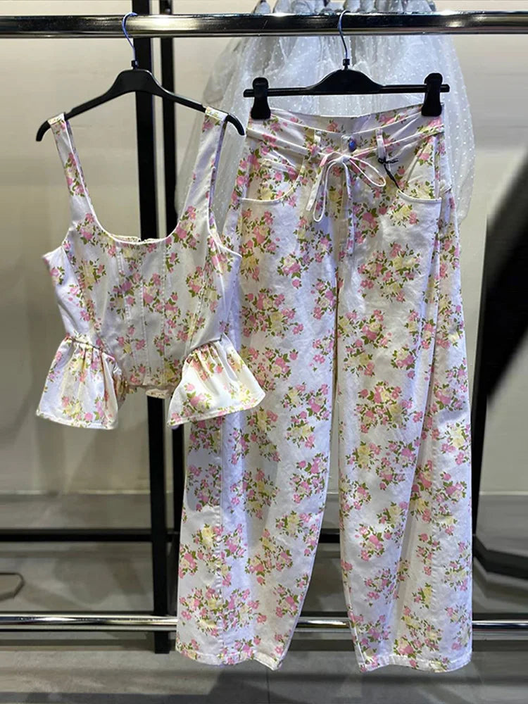 Elegant Printed Vest & Wide-Leg Pants Set — Women's 2-Piece