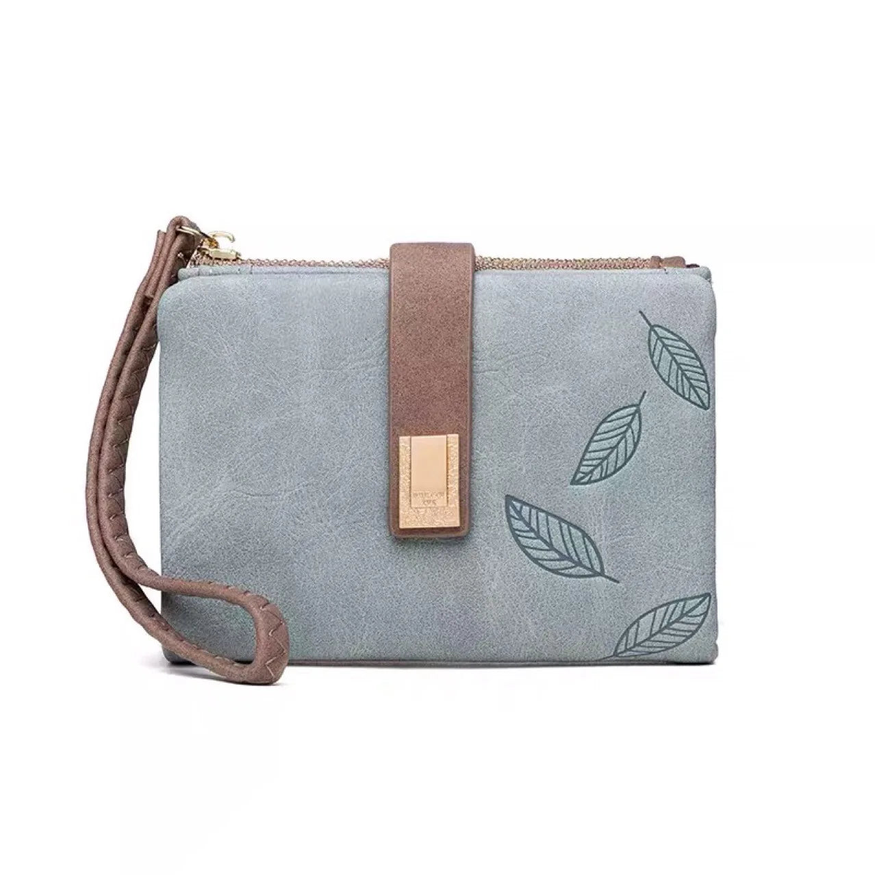 Spring/Summer 2026 new women's short wallet, high-quality PU hardware leaf buckle, solid color zipper, student coin coin purse,