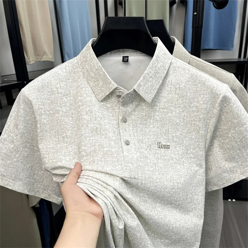 Men's Lapel Polo - Subtle Letter Print, Cool Lightweight Summer