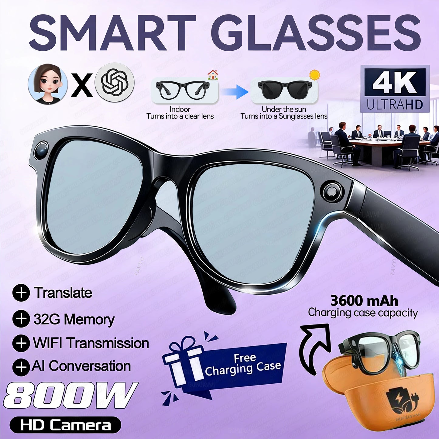 AI Smart Glasses with 4K Camera & Language Translation