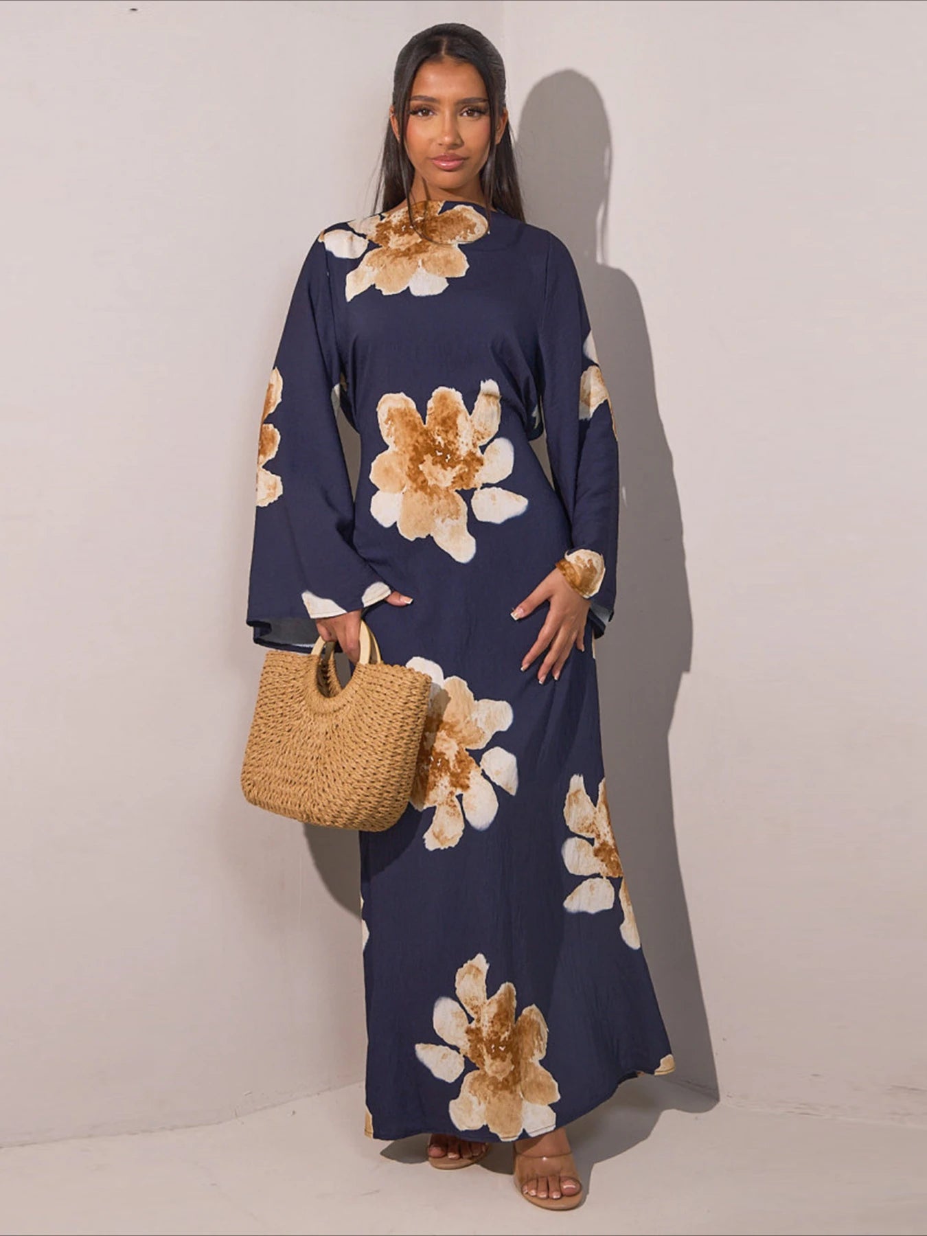 Women's Floral Print Abaya Party Dress – Muslim Kaftan Jalabiya