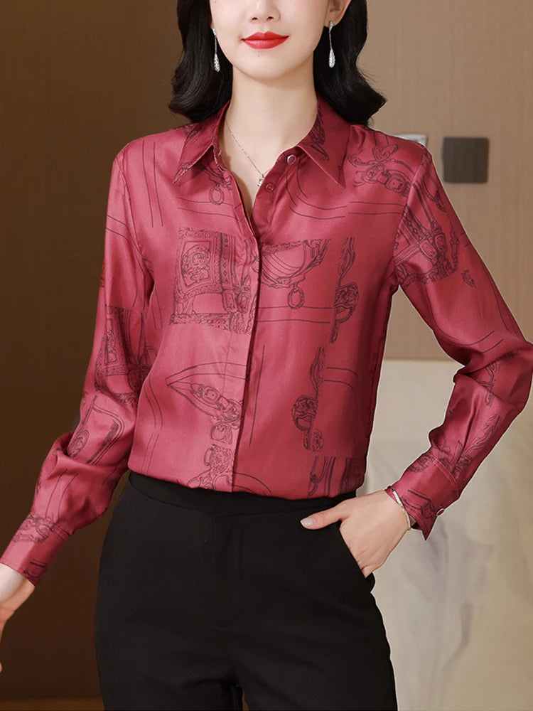 New Spring Women Blouse office ladies silk shirts Fashion printed tops blusa mujer
