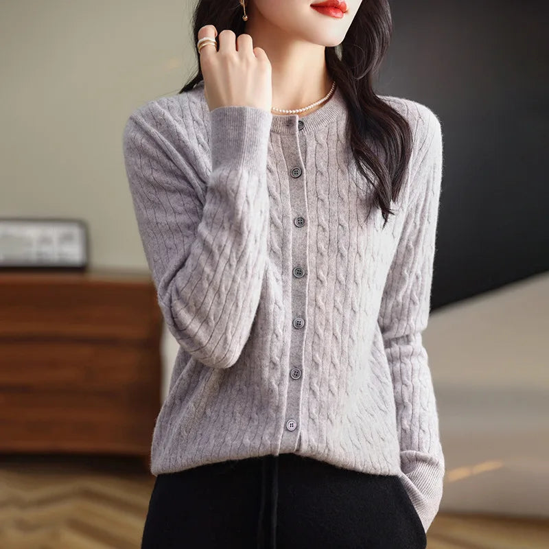 Women's Slim Fit Thick Knit Cardigan - Warm Crew Neck Sweater - photo 19