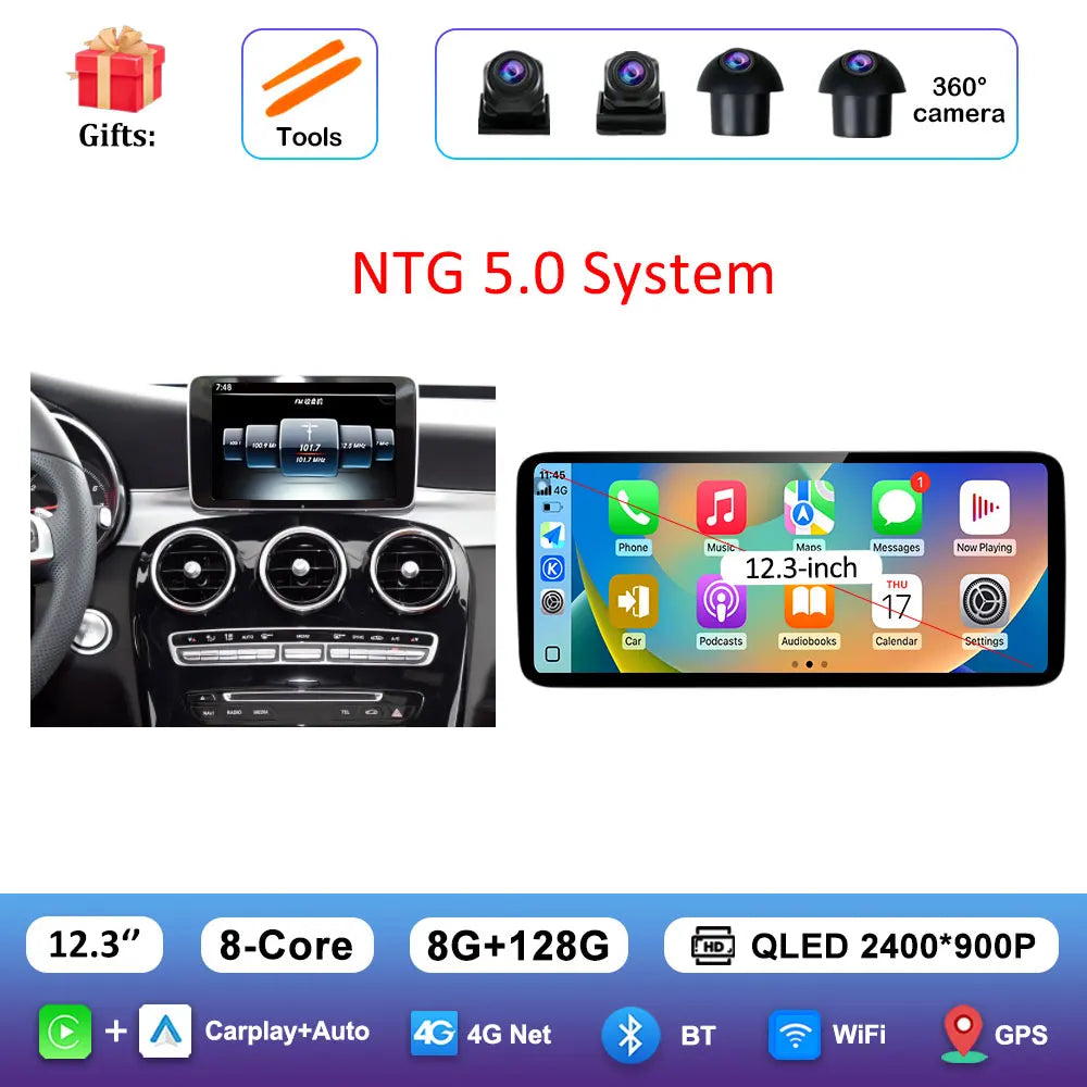 Android 16 Intelligent System for BENZ C CALSS W205 GLC 2026 - 2026 Car Video Multimedia Player GPS Navigation QLED HD Screen BT