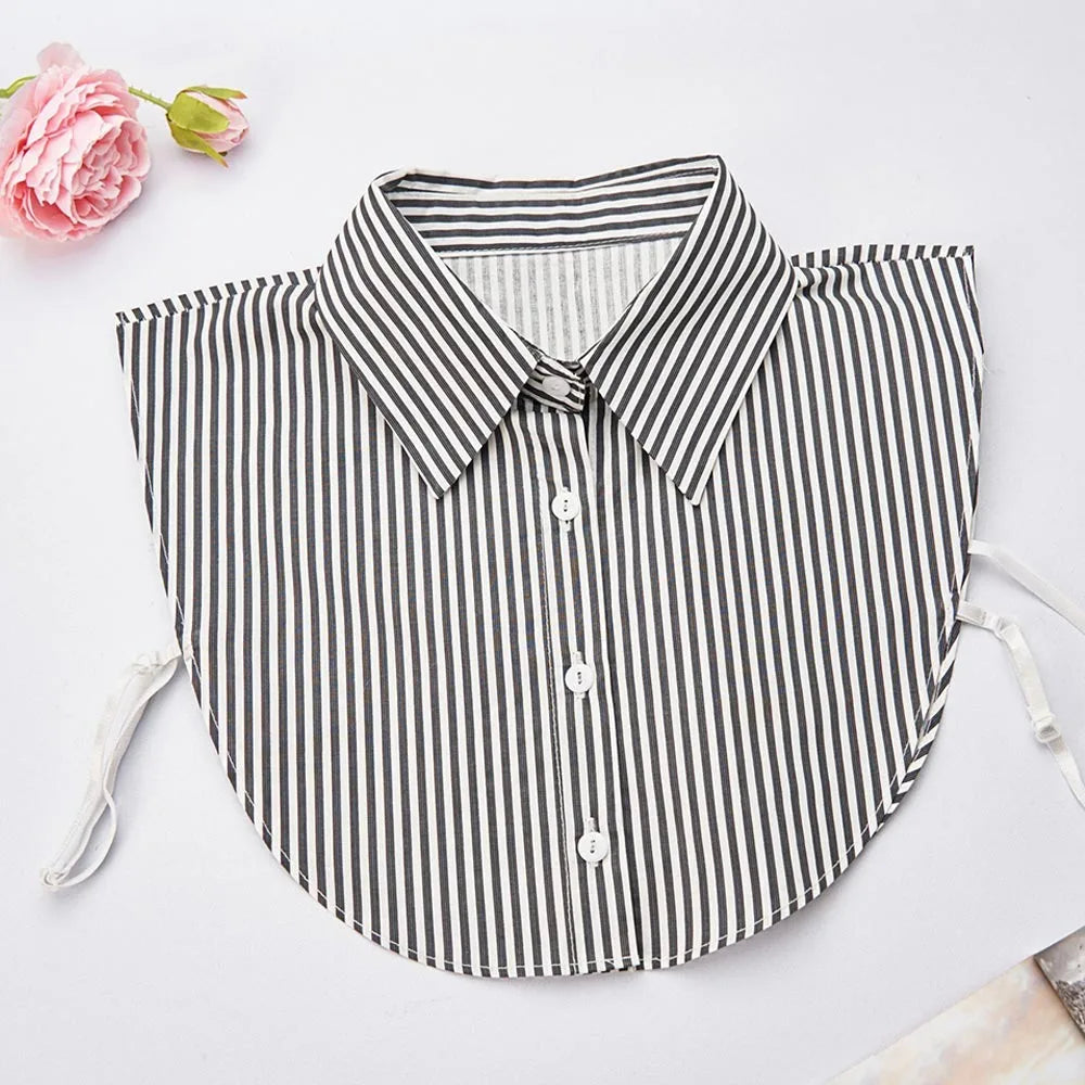 Fashion Cotton Stripes Fake Collar Vintage Classic Front Tie Casual Detachable False Blouse Collar for Women