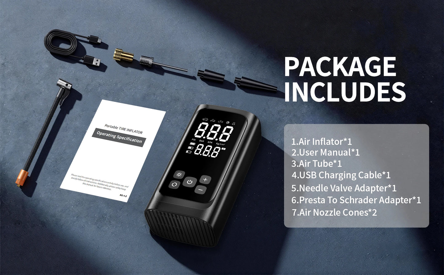 YINGBOOST Portable Smart Air Pump Tire Inflator 150PSI Air Compressor with Digital Pressure Gauge for Car Bike Motorcycle Ball