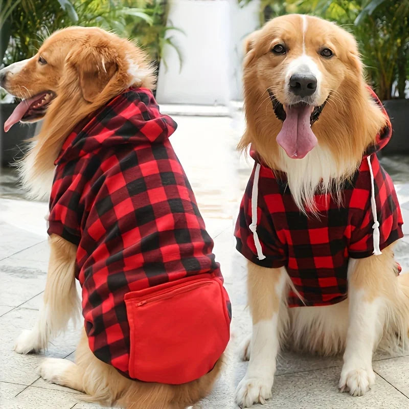 Plaid Hooded Pet Hoodie with Zipper Pocket - Soft Fleece Dog Sweatshirt - photo 10