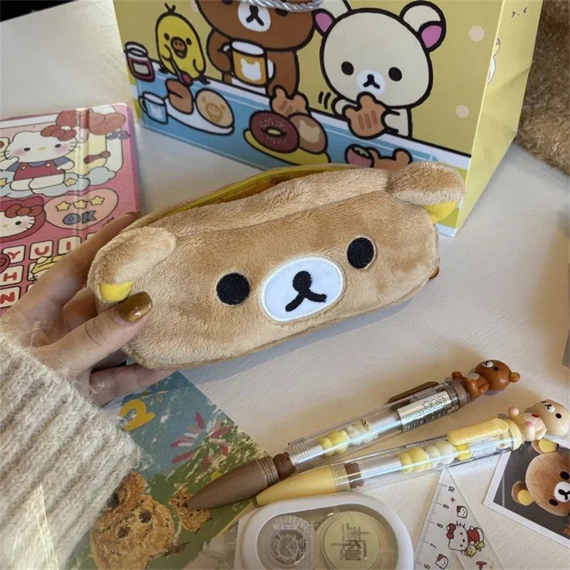 Cute Cartoon Bear Pencil Cases For Kids Girls Kawaii Rilakkuma Pencil Pouch Organizer Pen Bag School Stationeries Gifts Ins