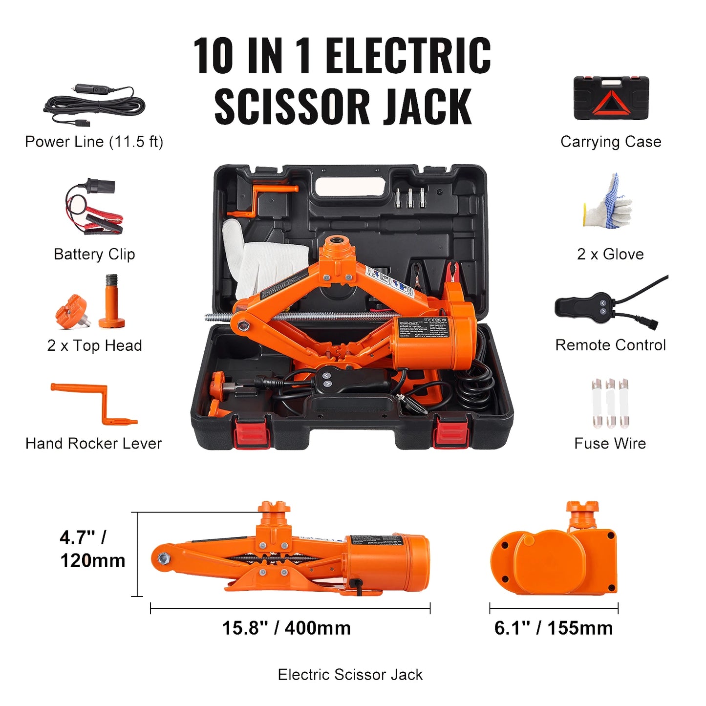 Electric Car Jack 3/5 Ton 12V – Scissor & Hydraulic Jack with Tire Inflator for Truck & SUV