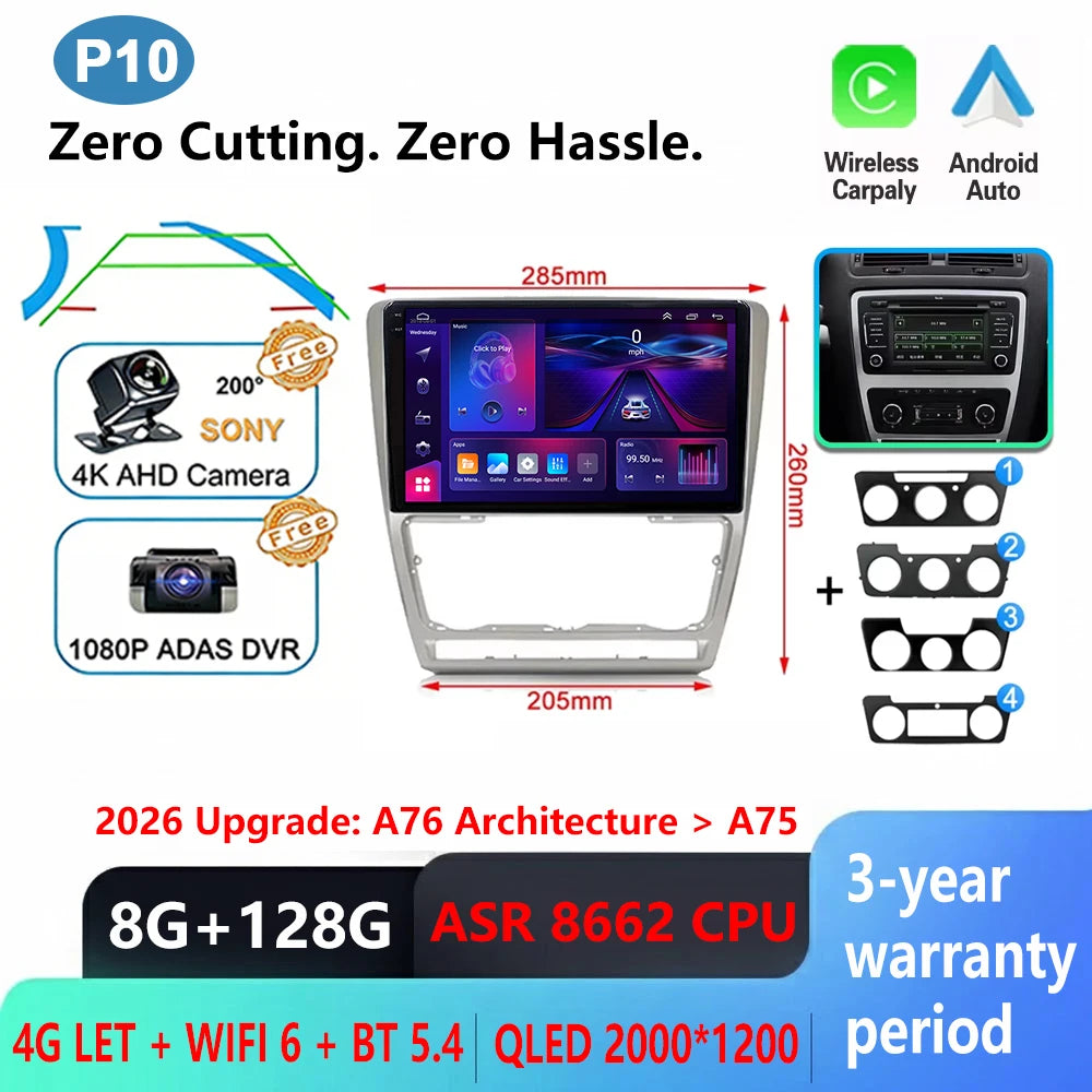 Car Stereo with Apple CarPlay & Android Auto, Compatible with Skoda Octavia 2 A5