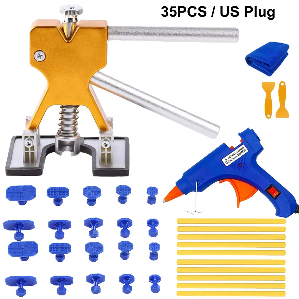 Complete Paintless Car Dent Removal Tool Set – Slide Hammer, T-Bar, Bridge Puller & Reusable Tabs