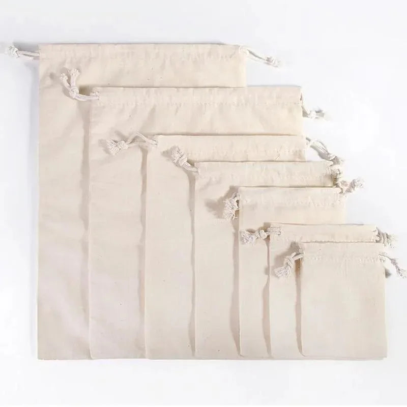 Natural Cotton Drawstring Storage Bags Christms Wedding Gift DIY Plain Pouch Reusable Home Organize Dustbag