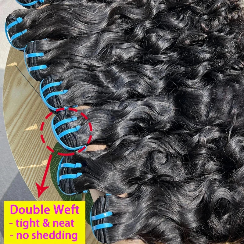 18A Water Wave Bundles 100% Human Hair Extensions Unprocessed Vietnamese Raw Hair Double Weft Natural Wave Hair Thick #1B Color