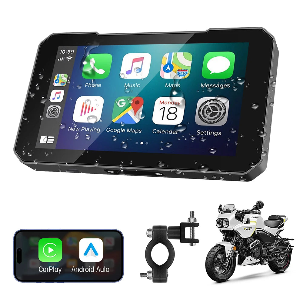 5" Portable Motorcycle Navigator with Wireless CarPlay & Android Auto