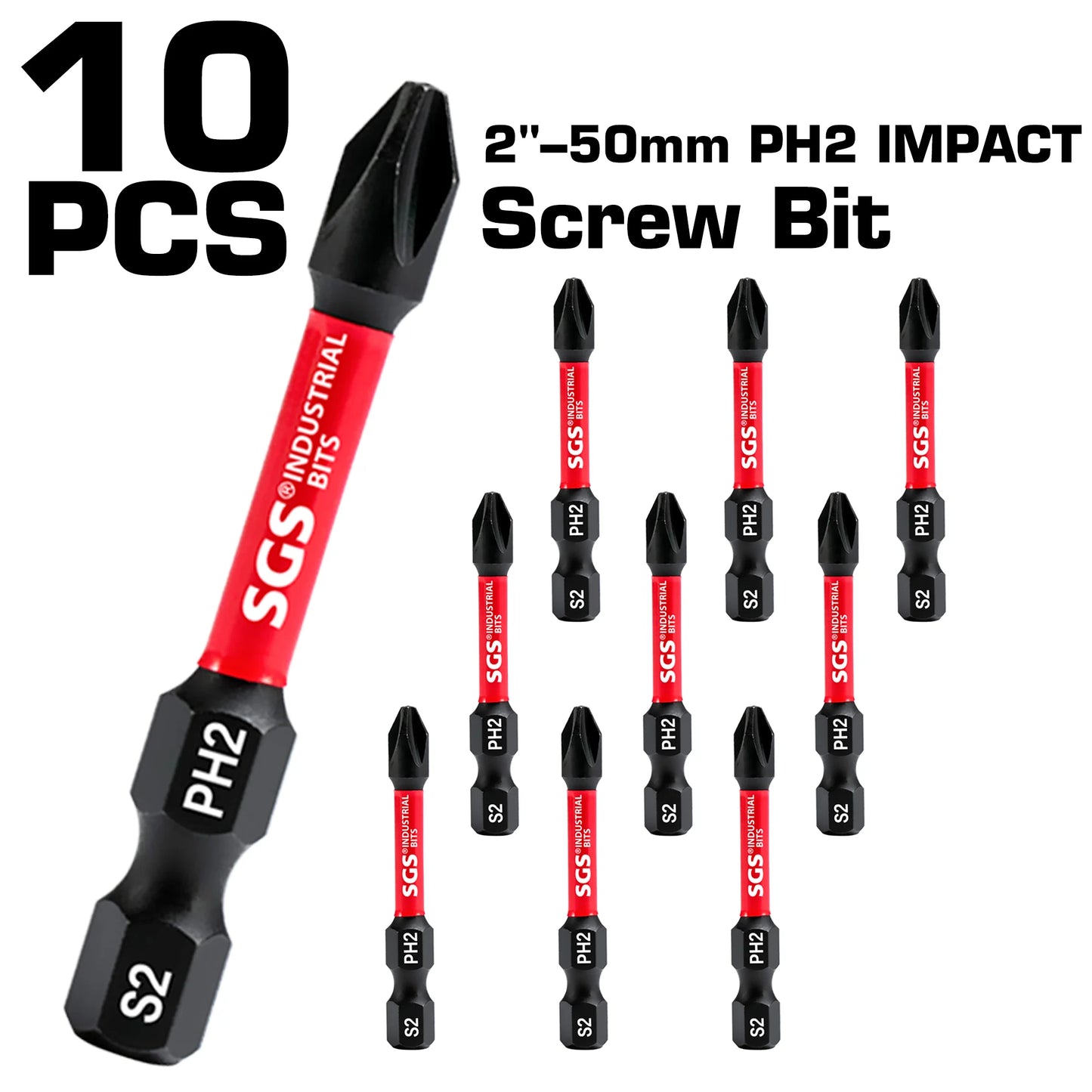 Industrial-Grade Super Strong Magnetic Ph2 Phillips Screwdriver Bits 50mm Set – S2 Alloy Tool Steel Wear-Resistant Electric Drill Bits, Suitable for Impact Drills/Electric Screwdrivers, 5/10/20 Pieces in Lightweight Pouch