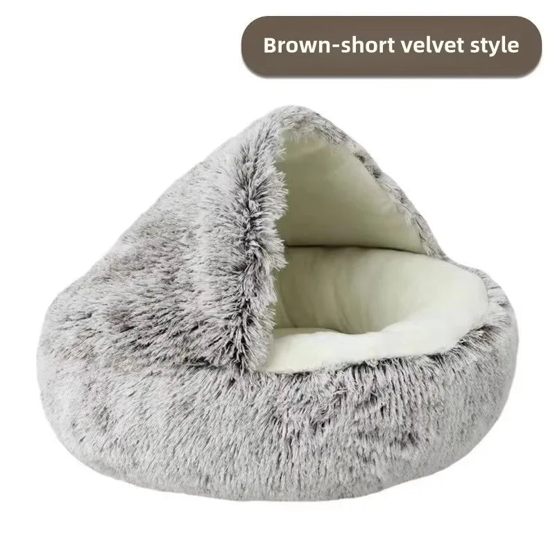 Large Semi-Enclosed Plush Pet Bed 60cm - Cozy Fleece-Lined Cat Nest - photo 14