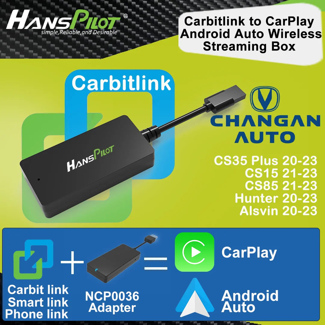 Carbit Link to Wireless CarPlay & Android Auto Adapter (NCP0036/NCP0039) — for Changan CS35 Plus, Hunter, Alsvin