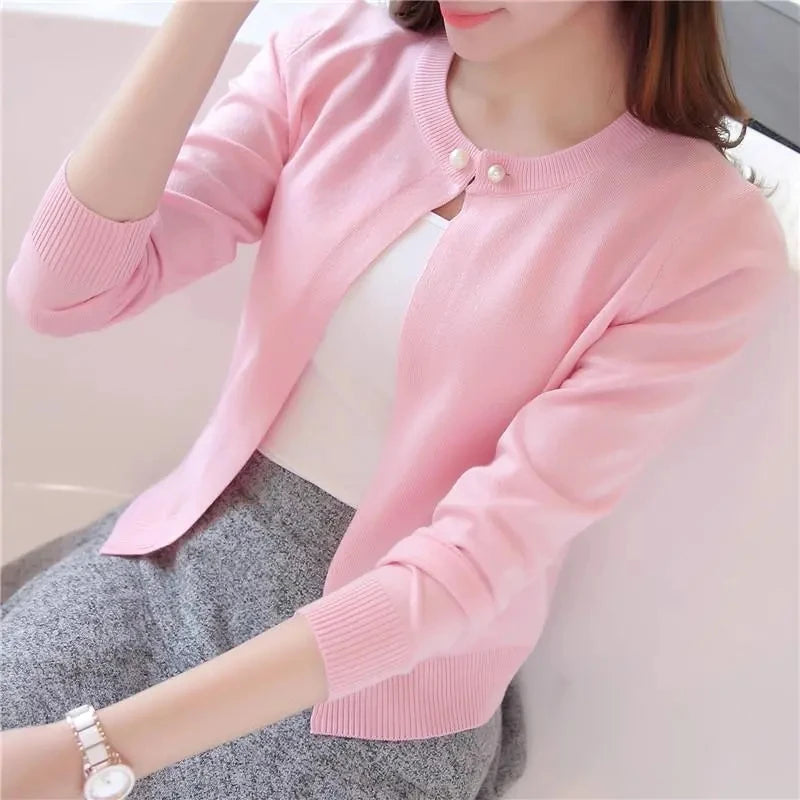 Women's Short Knit Cardigan - Casual Crew Neck Sweater Top - photo 9