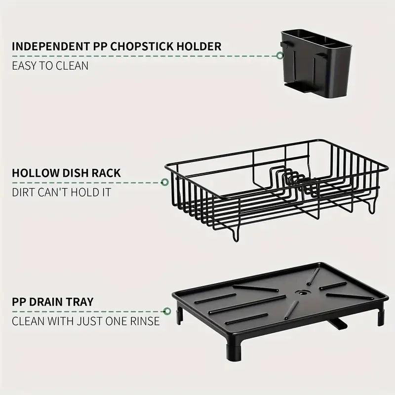 Black Metal Dish Drying Rack with Utensil Holder & Drain Board - photo 6