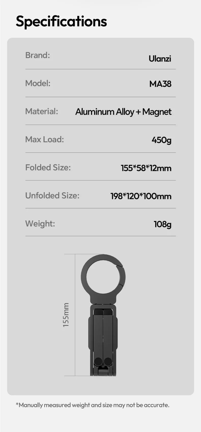 Ulanzi MA38 Magnetic Phone Stand For iPhone 16 15 14 Handheld Tripod Snap Mode Hidden Hook Slope Wall Mountable