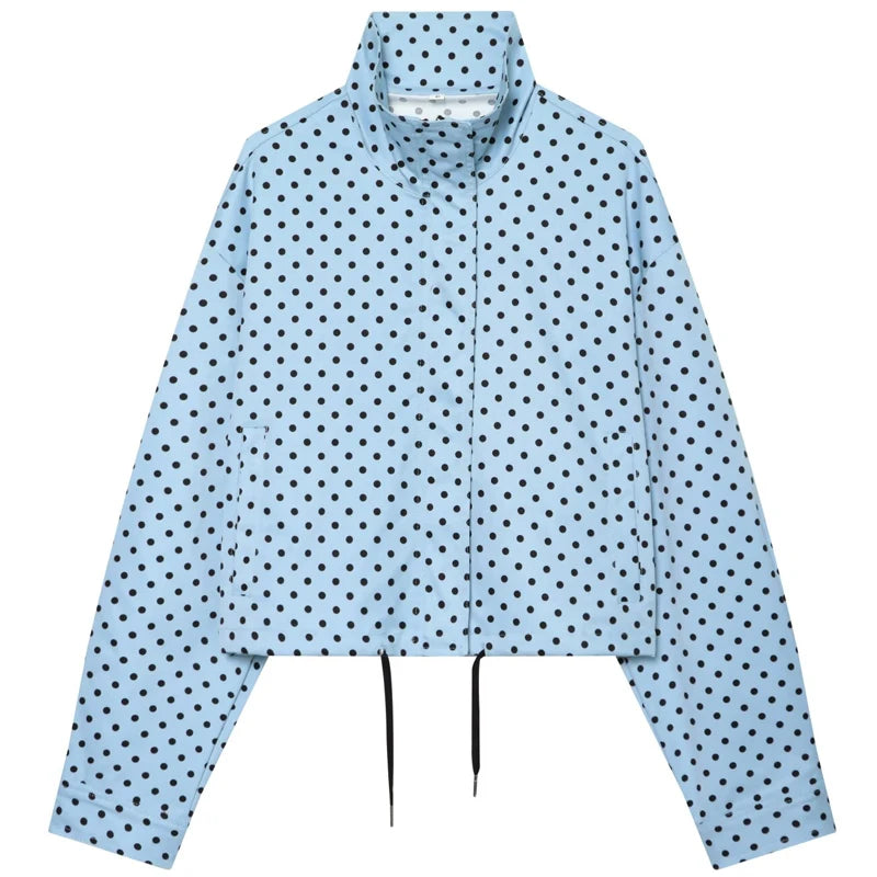 Women's Polka Dot Bomber Jacket, Oversized Zip-Up
