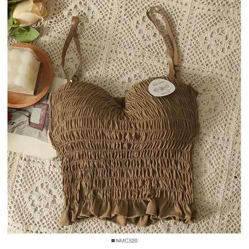 Women's Pleated Cami Crop Top — Built-In Bra