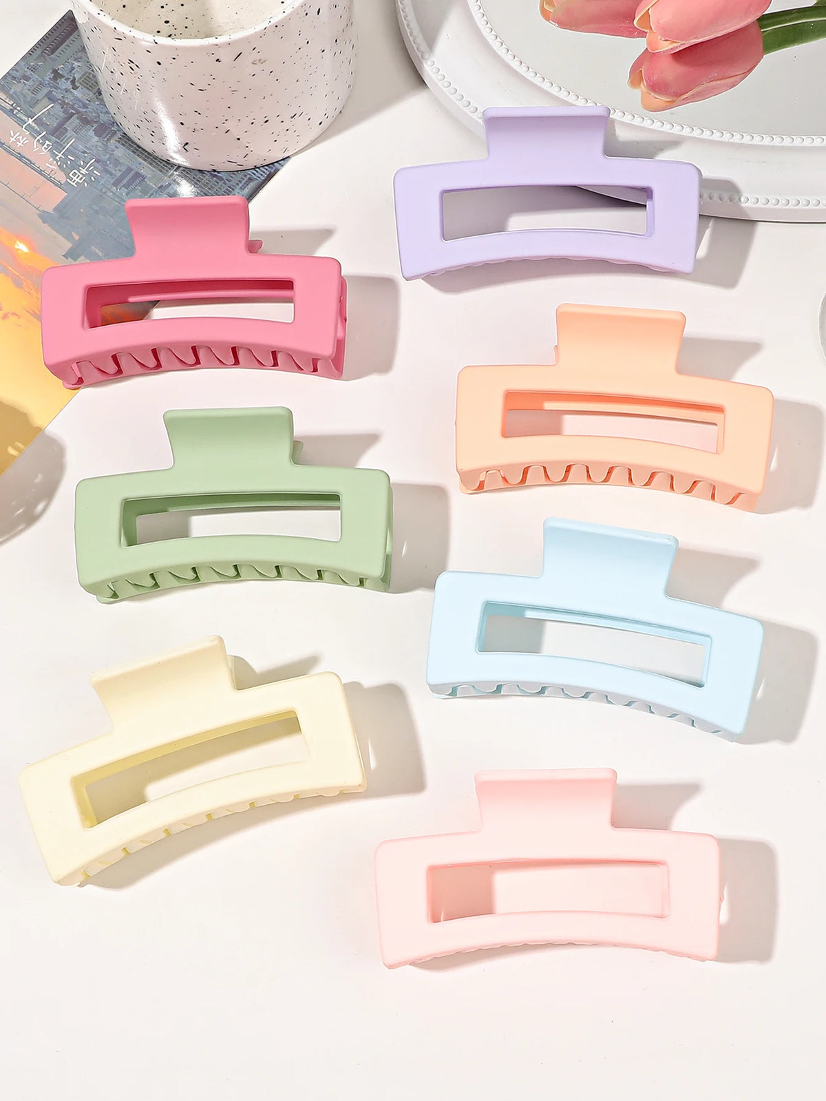 7Pcs 3.4" Medium Square Hair Claw Clips for Women Thick Thin Hair,Strong Hold Matte Banana Jaw Clips Hair Accessories