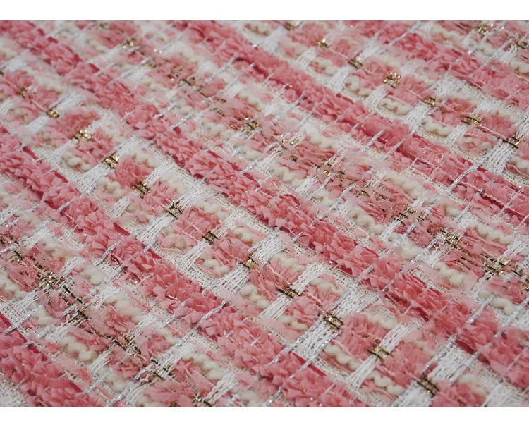 Tweed Fabric for Coat, Pink, Golden Thread, Glitter Cloth, Diy