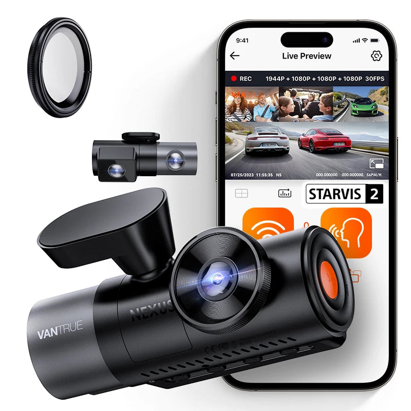 Vantrue N5 DashCam 4 Channel WiFi 360° All Sides STARVIS 2 IR Night Vision Voice Control GPS Car Dash Cam Support 512GB Max