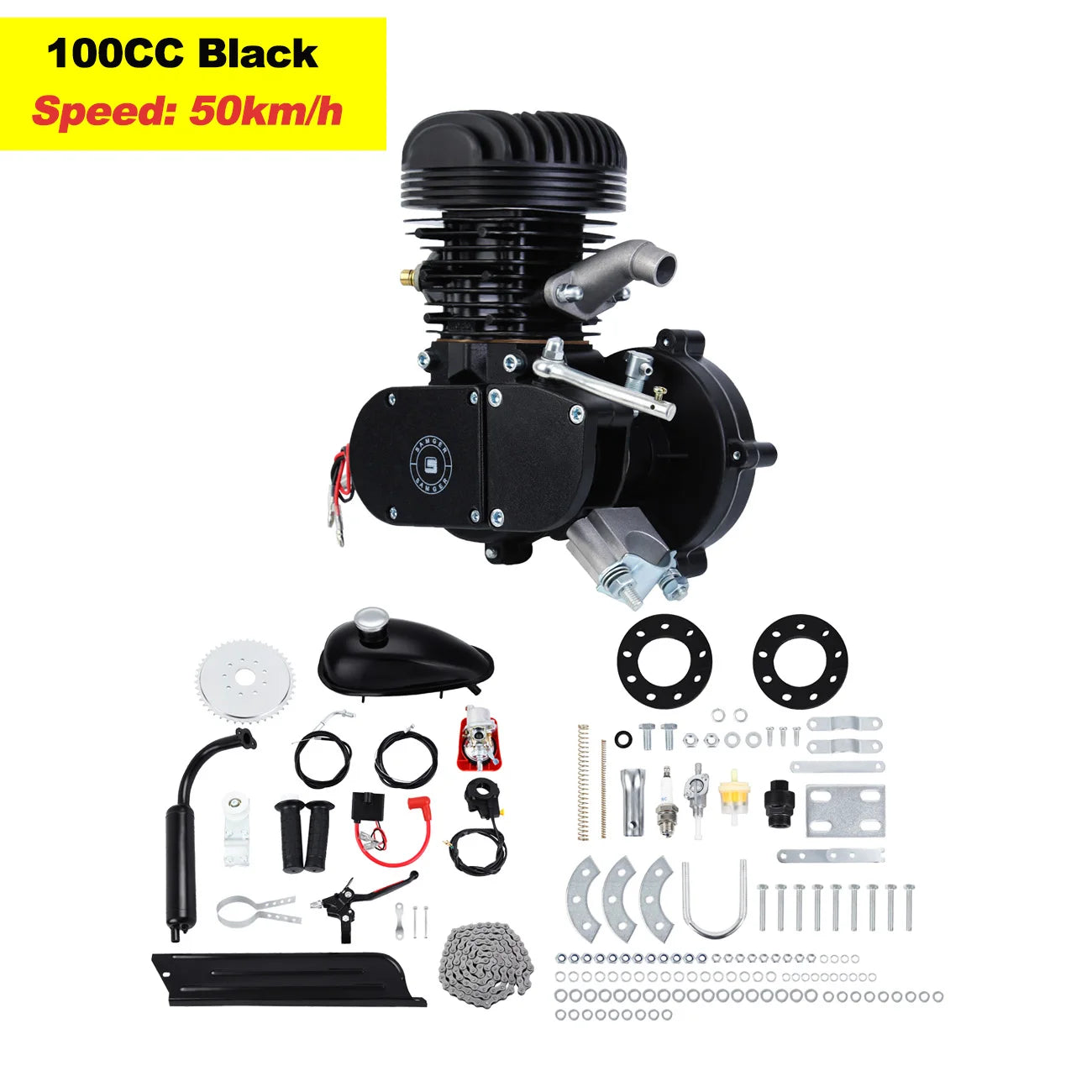 100CC Bicycle Engine Kit 2 Stroke Pocket Bike Engine For DIY Electric Bicycle Complete Engine Silver/Black Color Ship from US