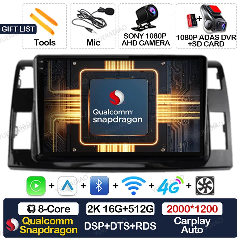 Wireless CarPlay & Android Auto Display Screen, Compatible with Toyota Previa XR50 III & Estima