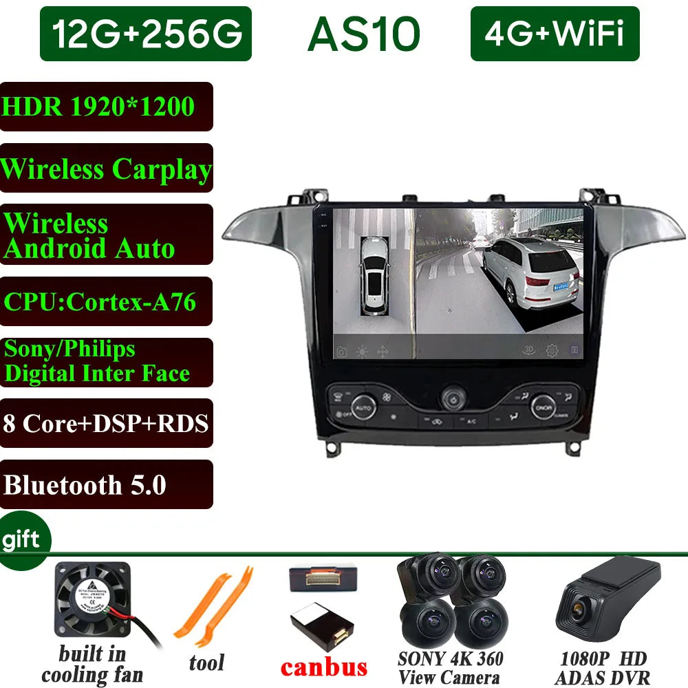 Car Stereo with Apple CarPlay & Android Auto, Compatible with Ford S-MAX & Galaxy