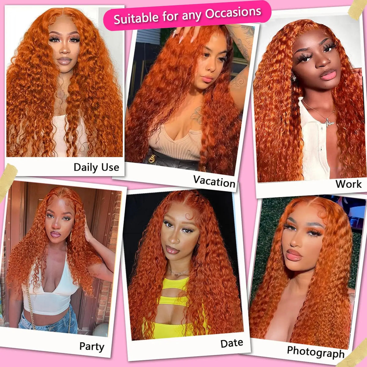 Curly Wig Human Hair Peruvian Deep Wave 13x6 HD Lace Front Wigs Human Hair For Black Women Pre Plucked Orange Ginger Color #350 13x4 Transparent Lace Frontal Human Hair Wig 240%