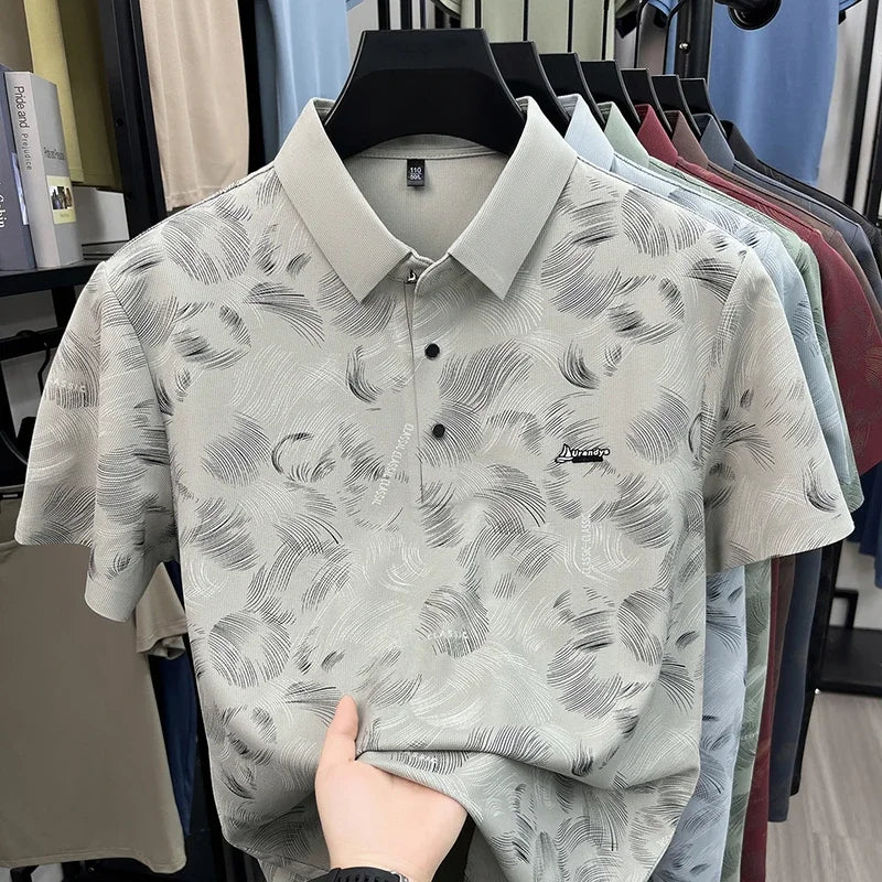 Men's Feather-Print Polo - Breathable Cloth, Urban Casual Style