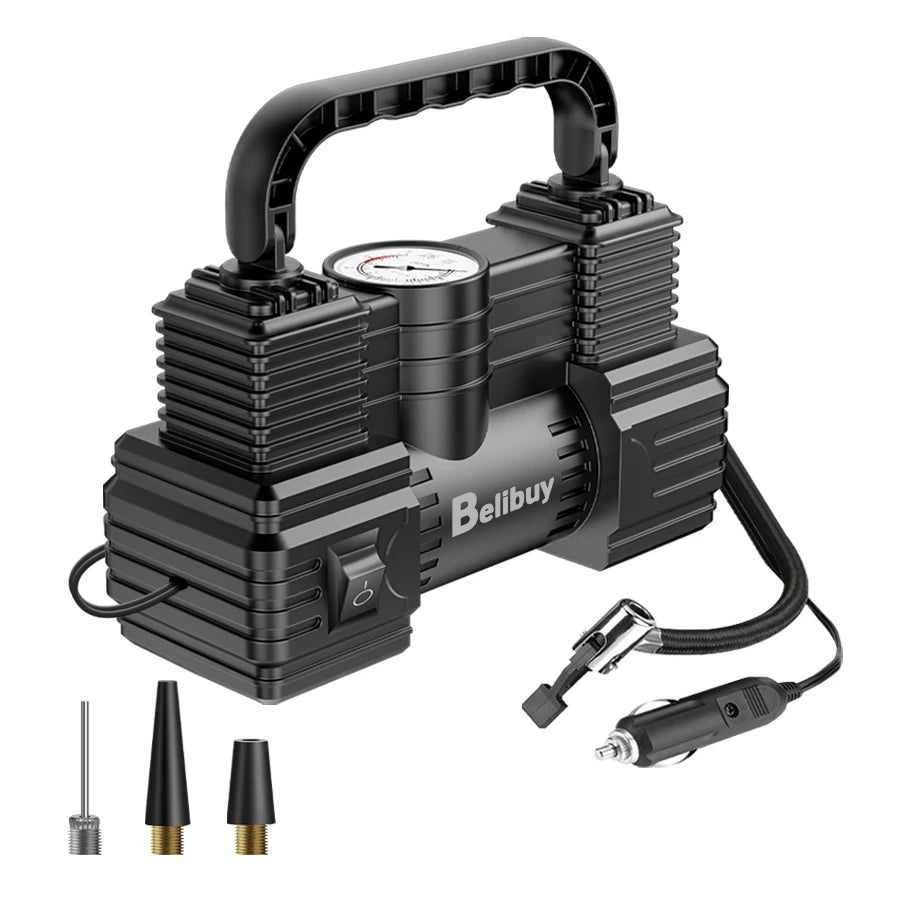 Ultra-Fast Car Tire Pump | 12V Plug-in, 5 Mins Full Inflation, Compact & Corded