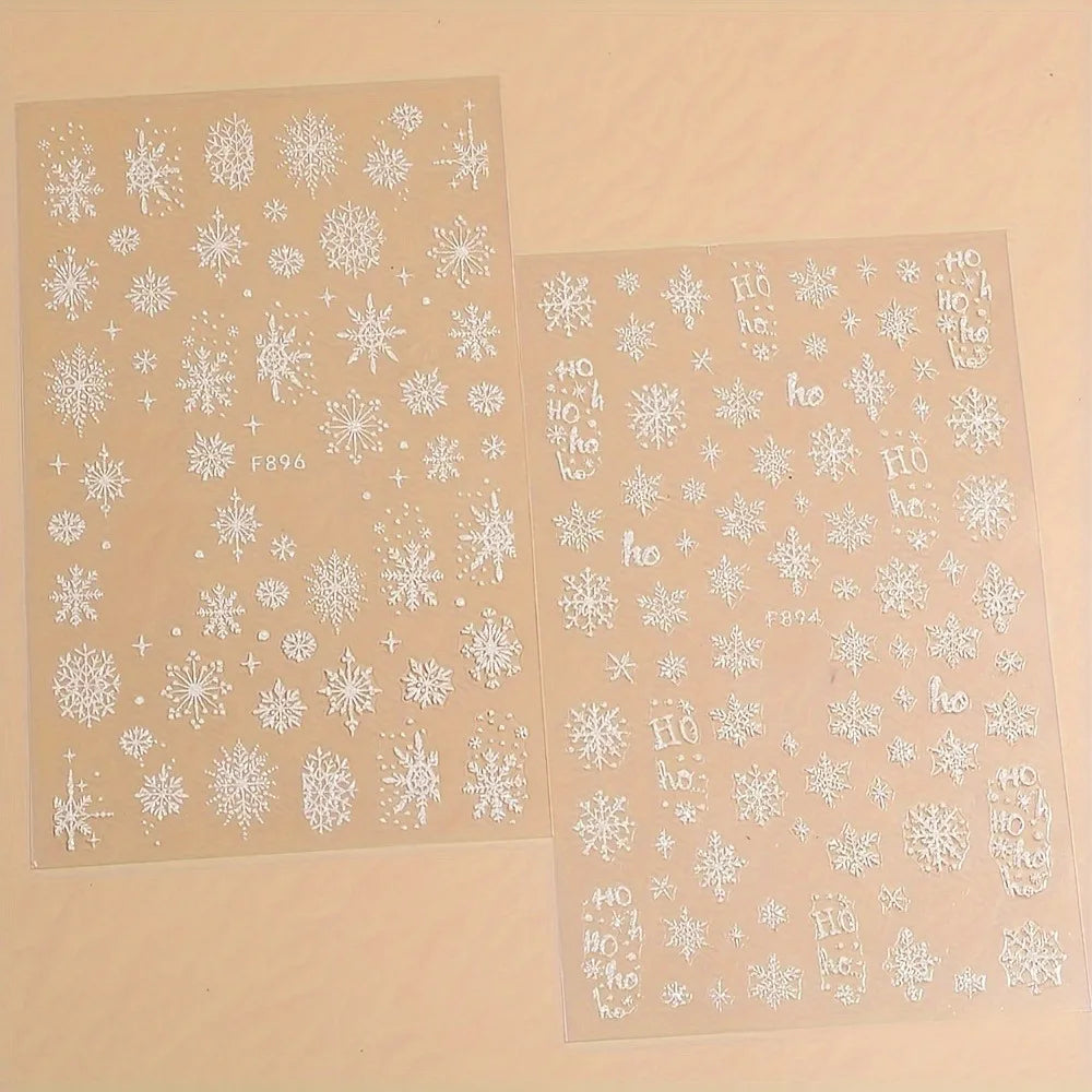2PCS Christmas white snowflake nail stickers, easy to apply for nail decoration DIY, gifts, party and wedding makeup styling