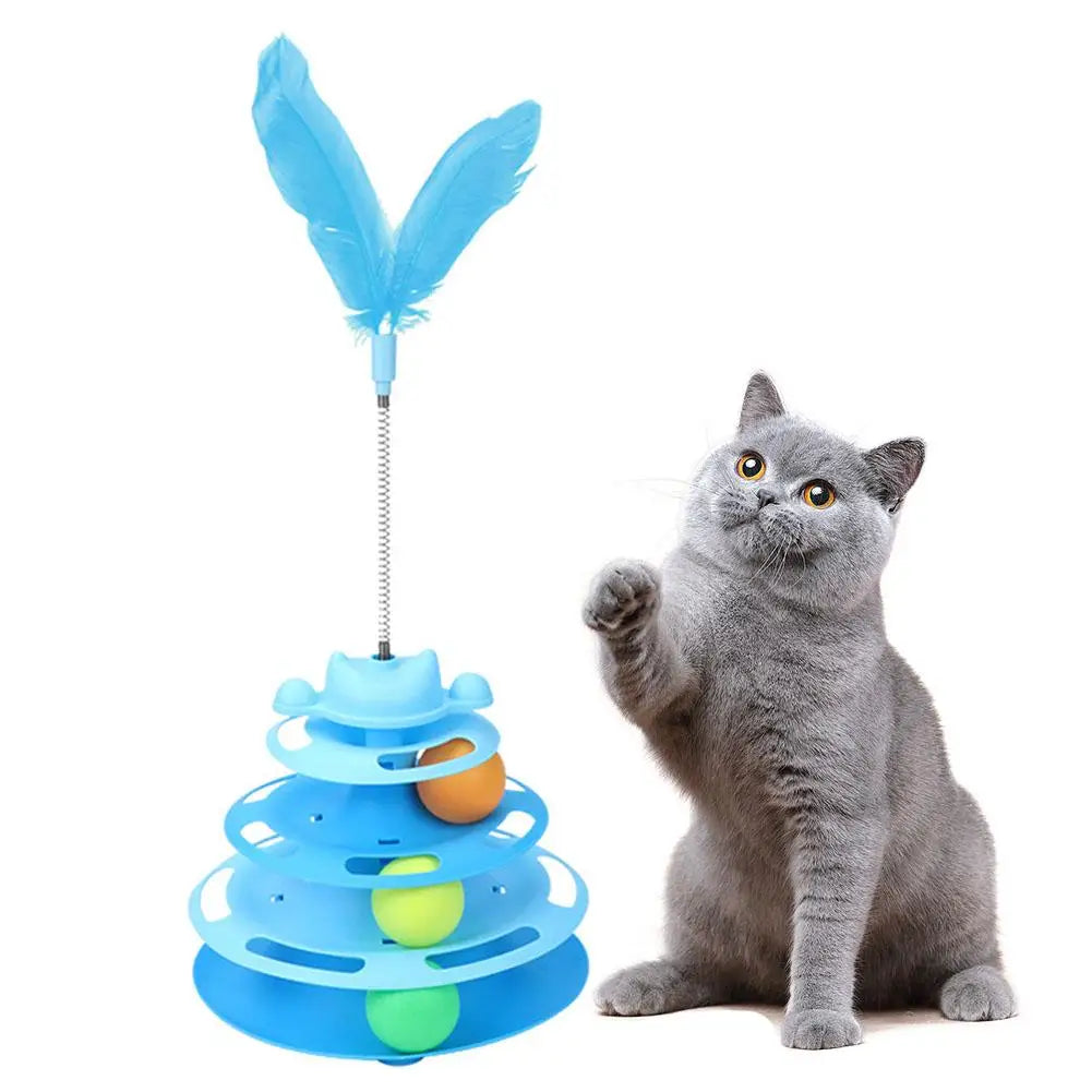 4-Layer Cat Track Toy with Feather Wand - Roller Turntable – photo 9