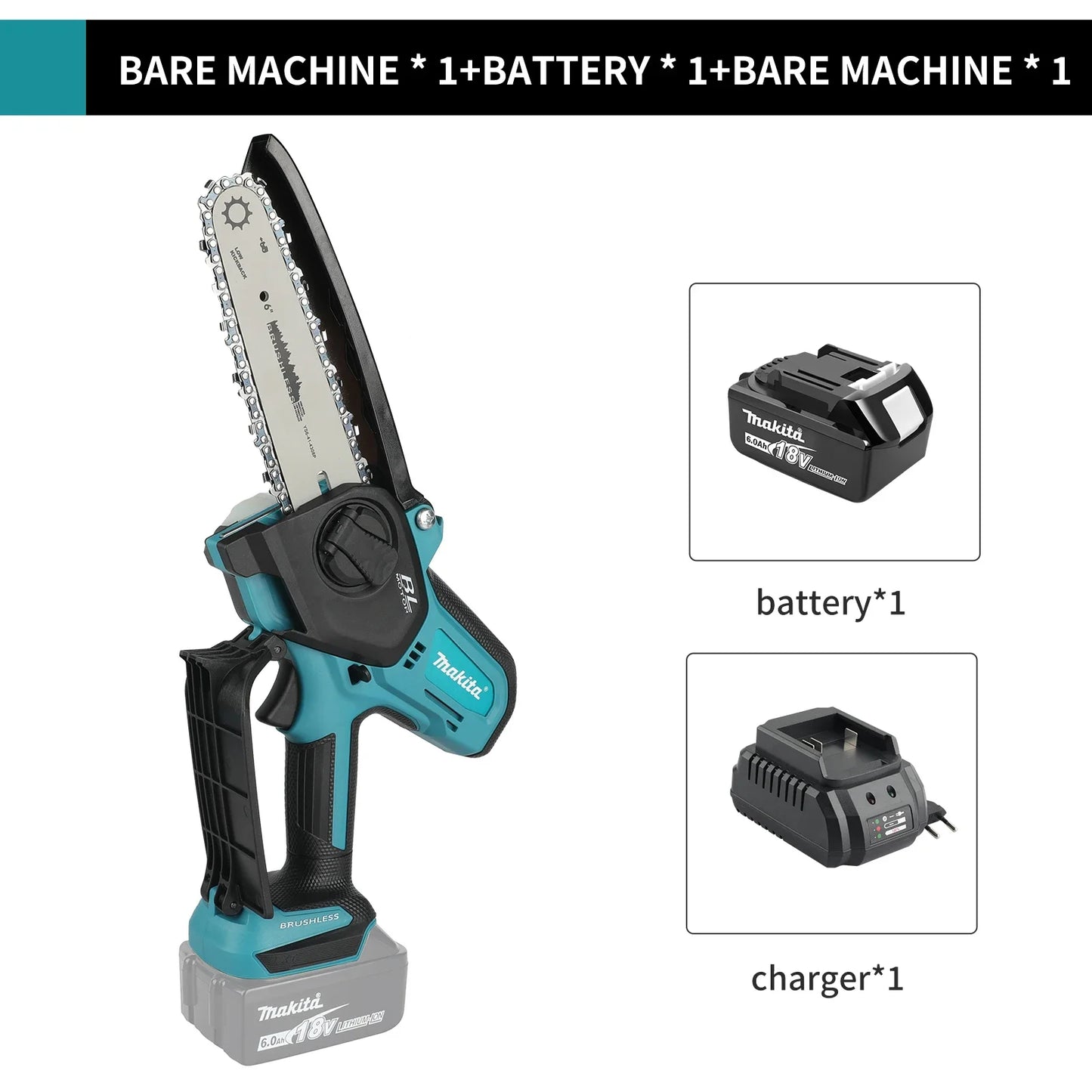 Makita Woodworking with Small Handheld 18V Cordless Chainsaw for Electric 6-inch Logging Sawzall Mini Portable Chainsaw