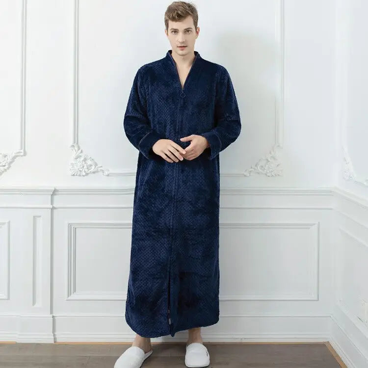 Women's Long Zip-Up Flannel Bathrobe, Plus Sizes