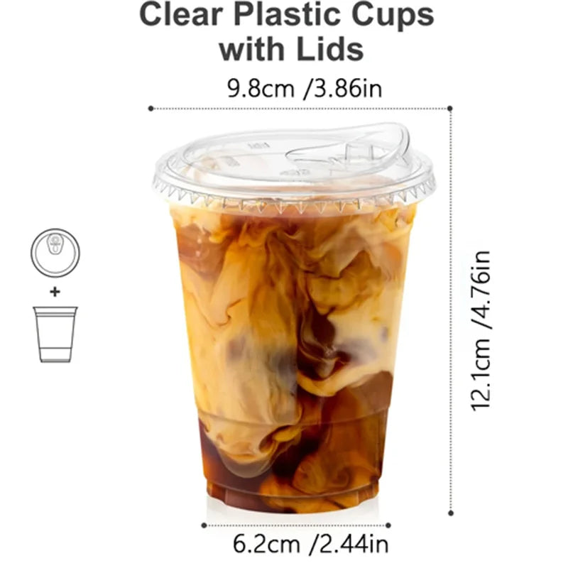 16oz Clear Plastic Cup with Lid,20Sets Disposable Coffee Cup,Disposable Cups,Disposable Tableware for Party &TakeawayDrink,