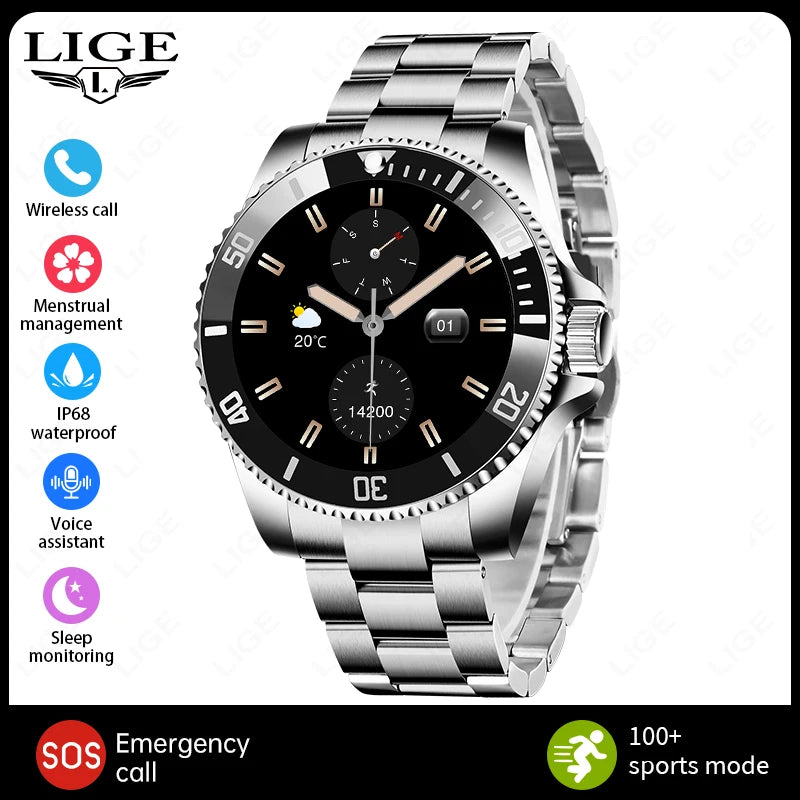 LIGE 2026 Luxury Smart Watch – Bluetooth Call, Health Monitoring & Multi-Sport | Men & Women Gift