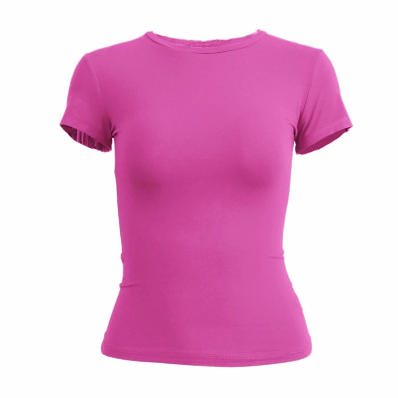 Woman Clothing Short Sleeve T-shirt Slim Fit Tops Female O-Neck Knitted Sheath Tee Shirt Street Wear Sex Sporty 2026 Y2K New2410
