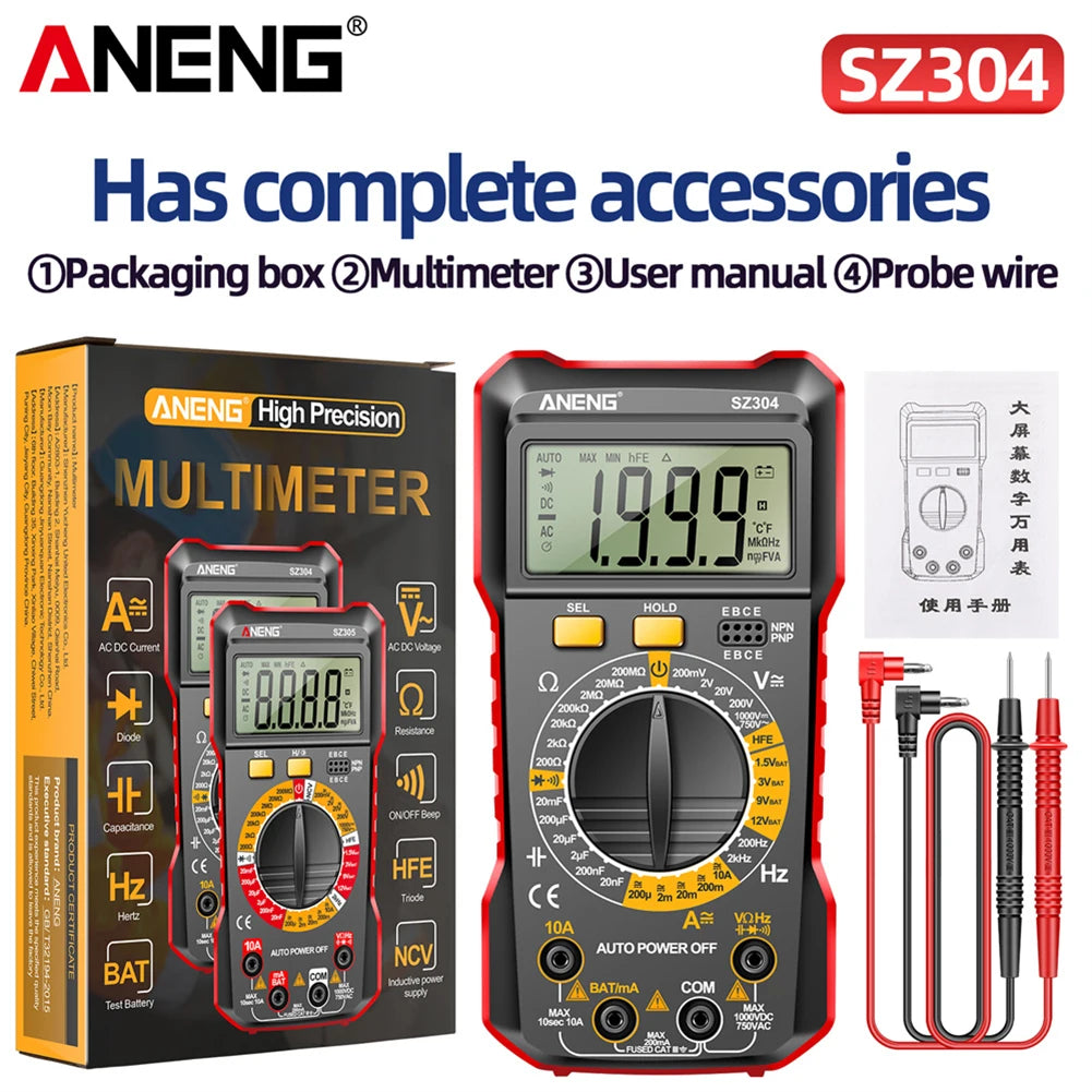 ANENG Digital Multimete True RMS Handheld Multifunction High Precision Tester NCV AC/DC Votage Current Resistance Ohm Tool