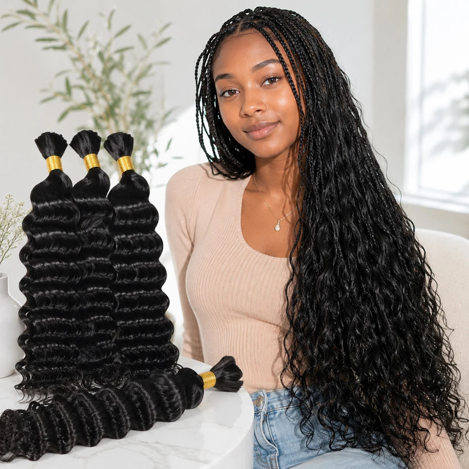 15A Human Braiding Hair for Boho Braids — Burmese Curly Bulk Bundles