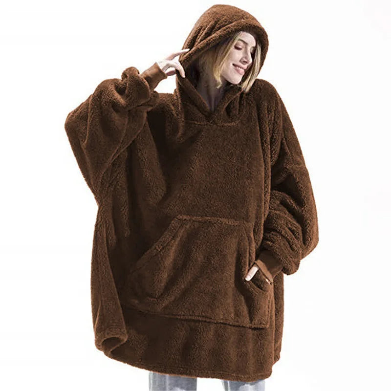 Women's Double-Sided Fleece Hoodie Blanket, Oversized