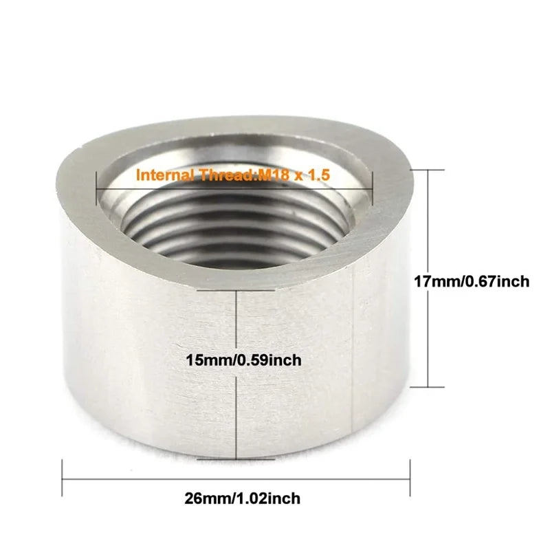 SS304 Hex Weld Bung & Nut — M18x1.5 Lambda Sensor Boss