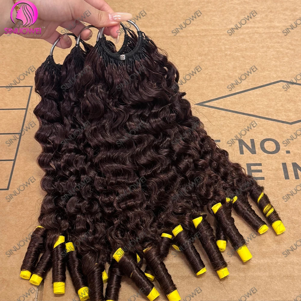 Burmese Curly Chocolate Brown Knots Crochet Human Hair 100% Human Hair Invisible Lightweight Feather Crochet Hair Extensions