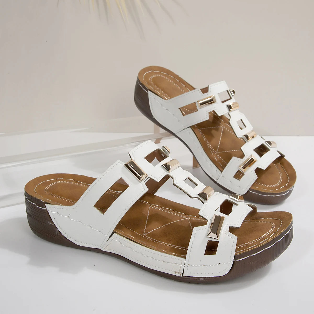 Roman Wedge Slide Sandals for Women — Open-Toe Slip-On Summer Beach Shoes, Plus Size