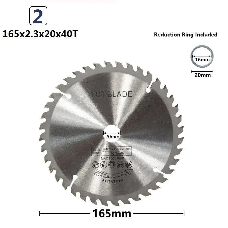 XCAN 165mm TCT Carbide Saw Blade — 24–60T Wood Cutting Disc